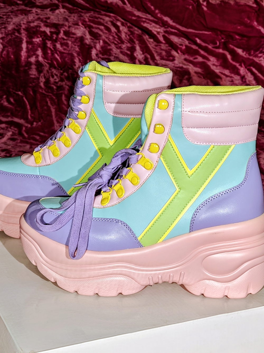 YRU Never Worn Matrixx Bright Rainbow Colors Platform Lace-Up Grommet Boots